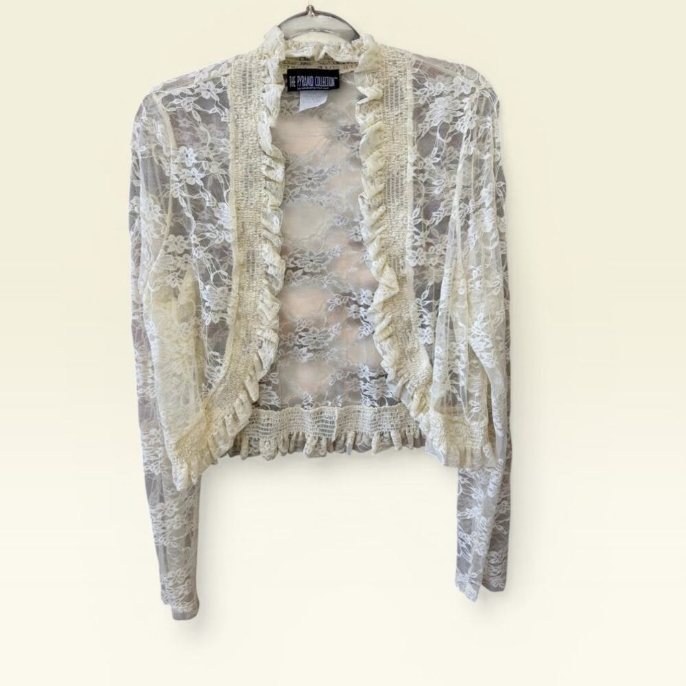 Pyramid Collection Jacket Cardigan Sz Large Lace Coquette Romantic Victorian Y2K